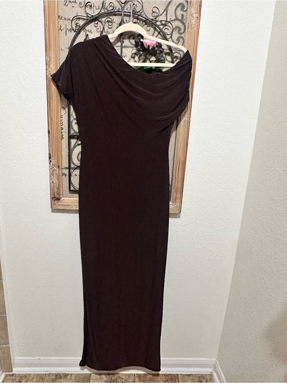PrettyLittleThing Chocolate Brown Draped-Neck Maxi Dress